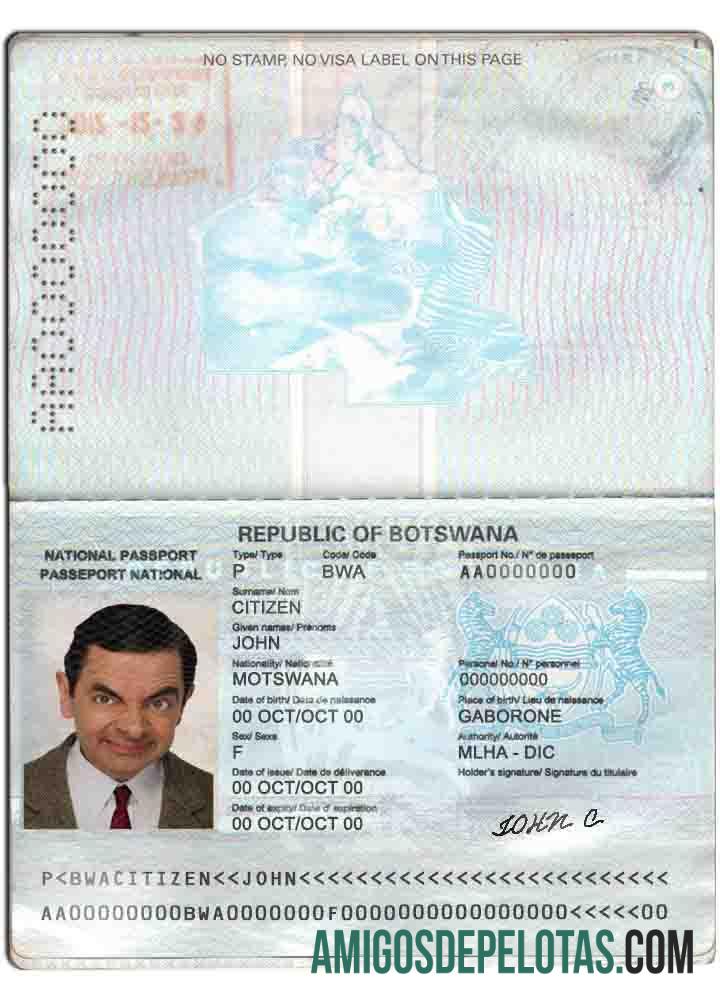 Passaporte do Botsuana amostra